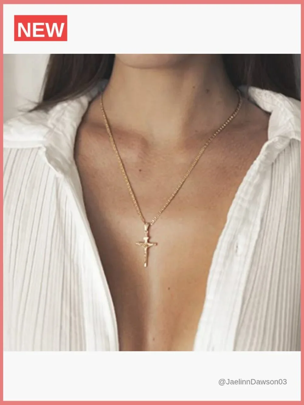 18K Gold Plated Flat Mariner Chain Necklace with Cross Pendant